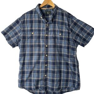 VTG G. H. Bass Shirt Men's Size XL Blue Plaid SS Button-Down Pockets 100% Cotton